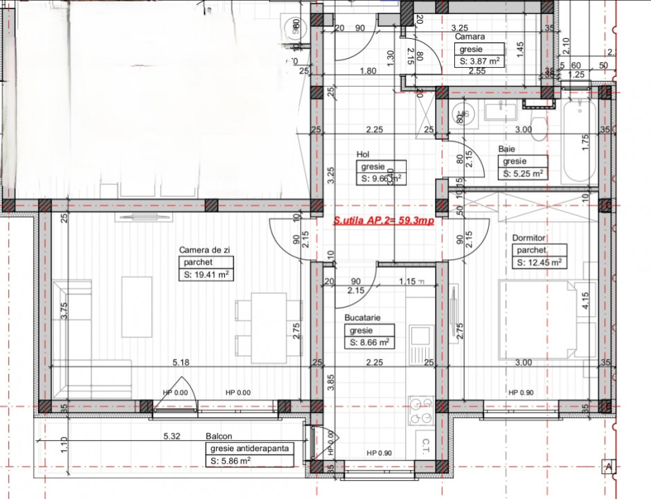 Apartament 2 camere, 1100 euro/m2 stadiu proiect.