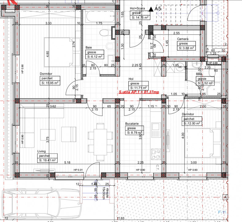 Apartament 3 camere, 1100 euro/m2 stadiu proiect.